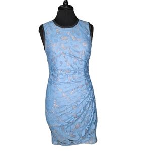 SEA New York Blue Lace Overlay Ruched Dress